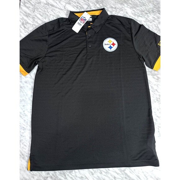 Pittsburgh Steelers NFL Team Apparel Black & Gold Polo Shirt Mens Size Large NEW - Picture 1 of 8